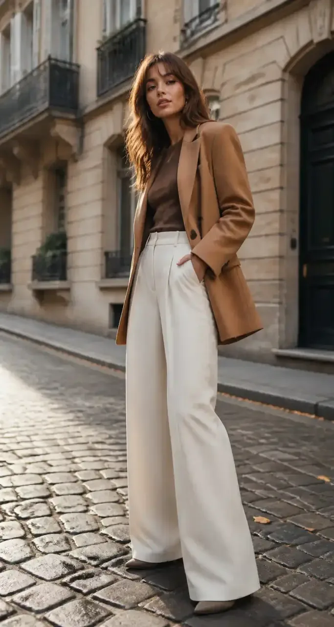 Tenue parisienne chic illustrant les tendances de mode féminine d’automne