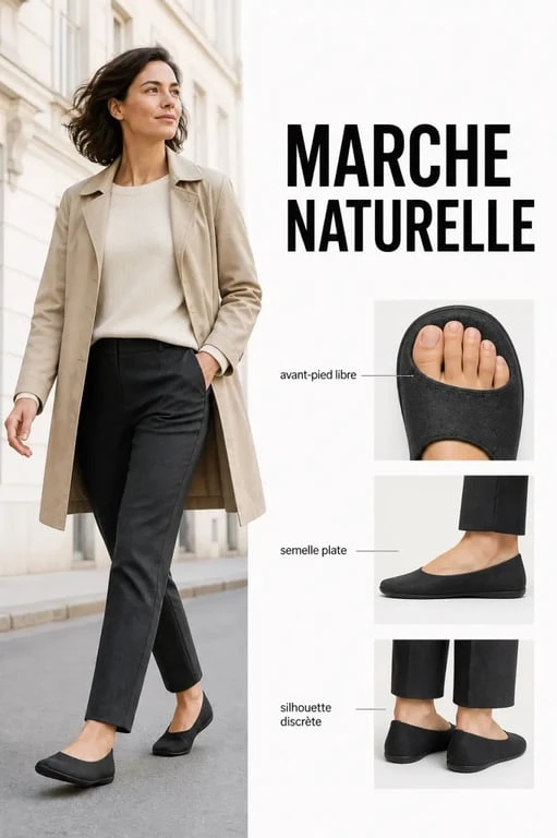 Chaussures barefoot femme portées en ville dans une scène du quotidien
