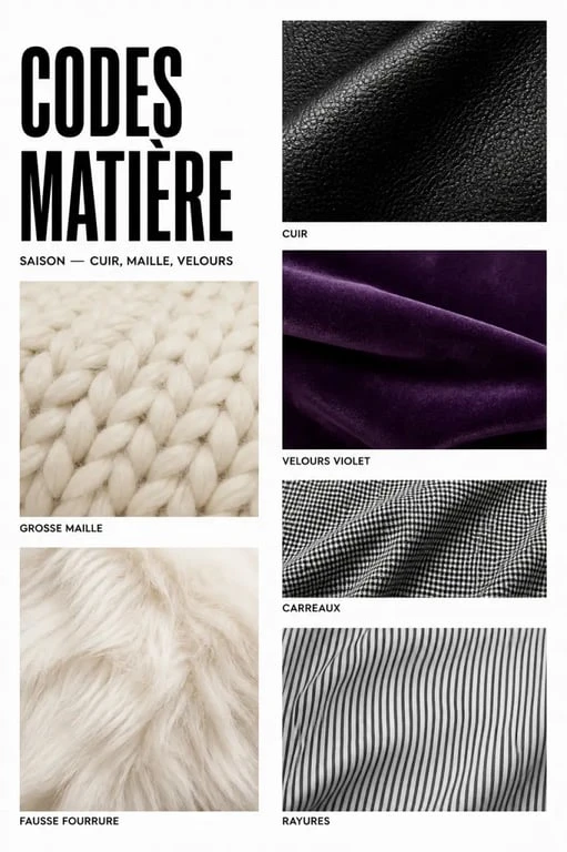 Tendance mode hiver 2026 femme : matières, couleurs et imprimés de la saison en composition éditoriale