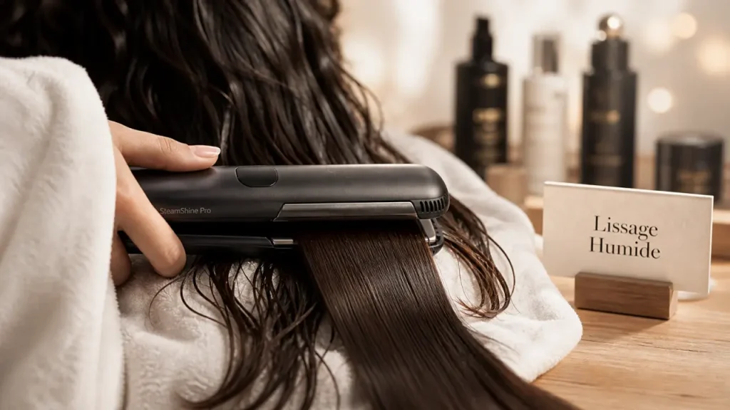Lisseur sur cheveux mouillés : risques réels, technologies adaptées et méthode experte
