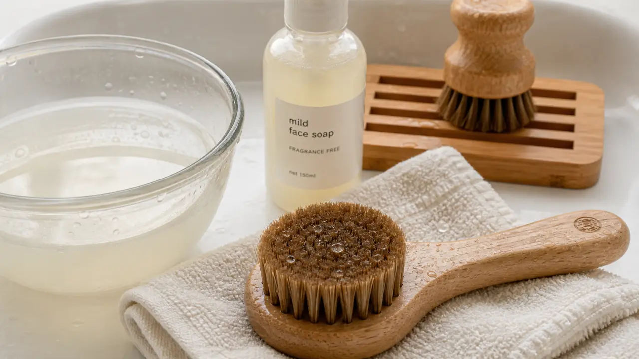 Nettoyage brosse visage : rincer, désinfecter, sécher pour éviter boutons