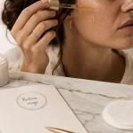 Soin visage Lancôme : application sérum et crème sur la peau