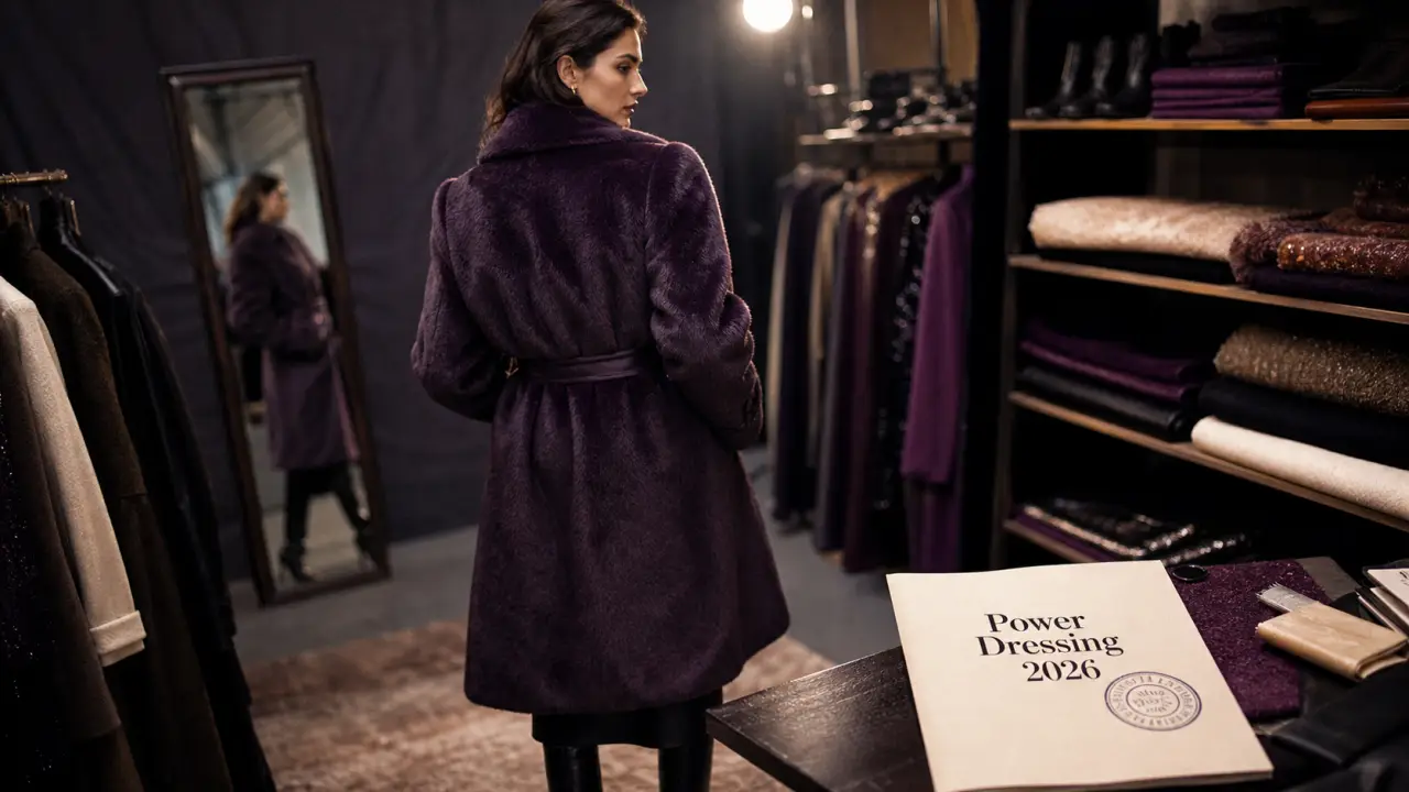 Manteau statement violet hiver 2026 femme, power dressing
