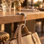 Accroche sac à main pliable sur table avec sac à main propre