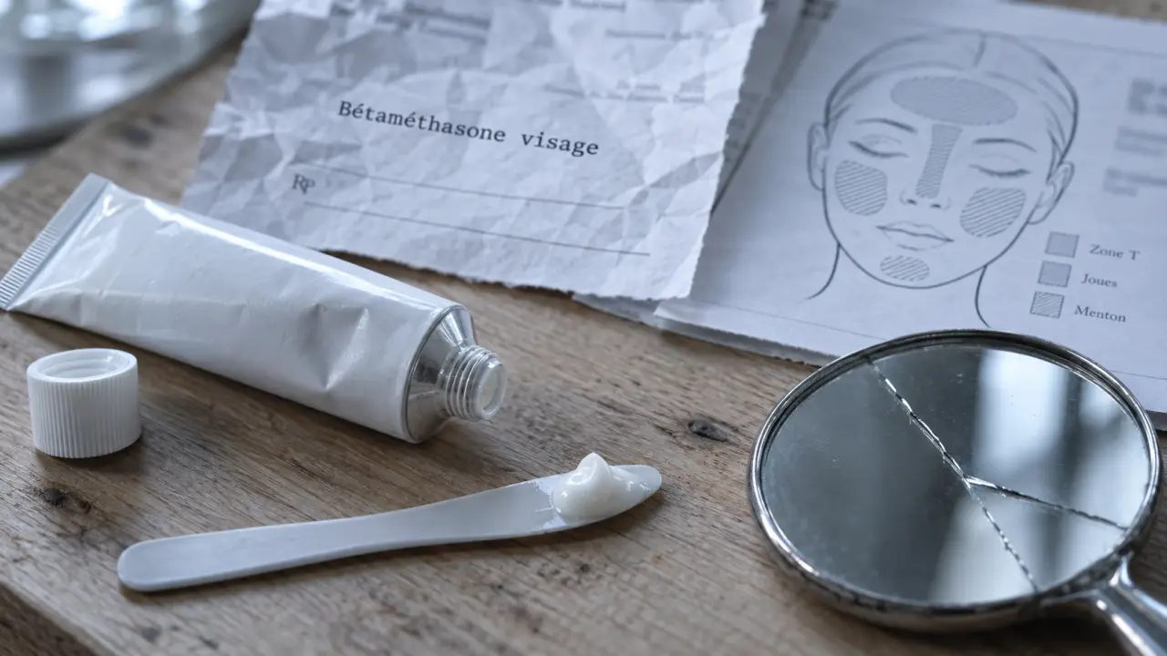 Bétaméthasone crème visage sur table : eczéma, acné, rosacée