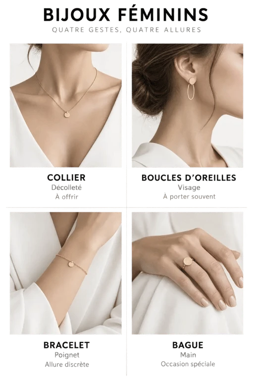 Infographie des catégories de bijoux Dior femme et de leurs usages