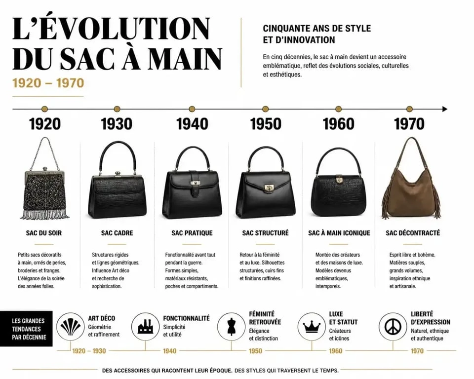 Évolution des styles de sac à main vintage par décennie