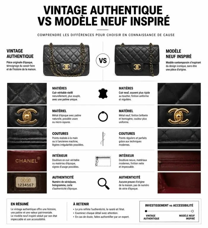 Comparatif sac à main vintage authentique et sac style vintage neuf