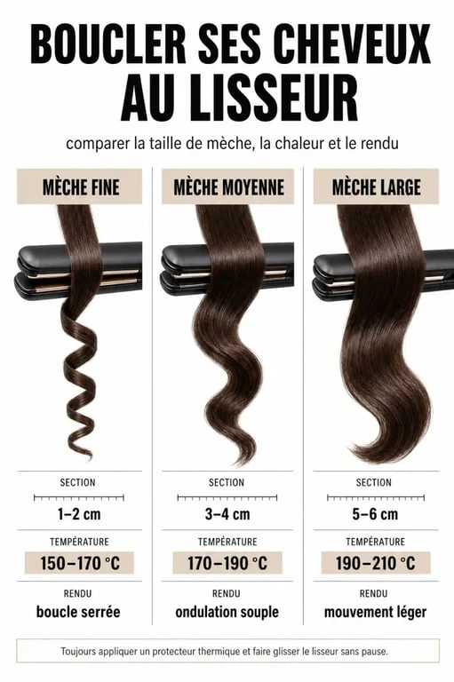 Comment boucler ses cheveux avec un lisseur : tailles de mèches, température et rendu selon le type de cheveux