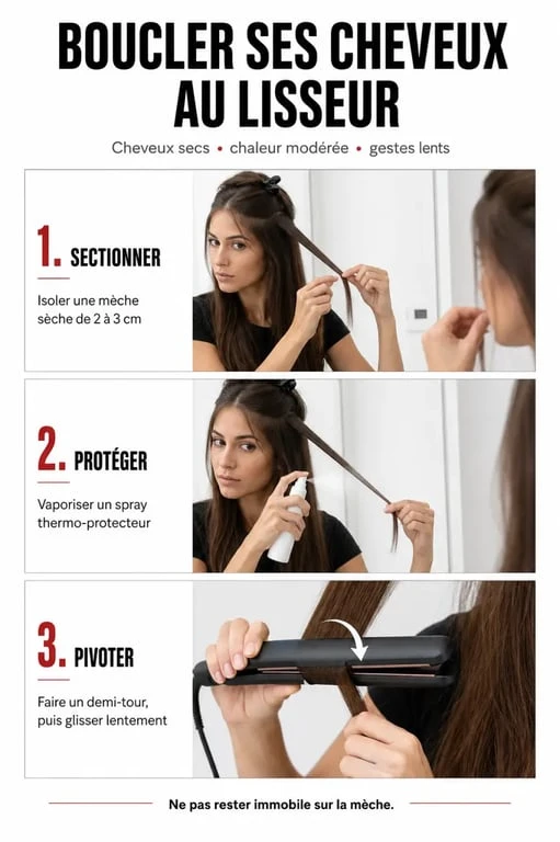 Comment boucler ses cheveux avec un lisseur : préparation des mèches et spray thermo-protecteur