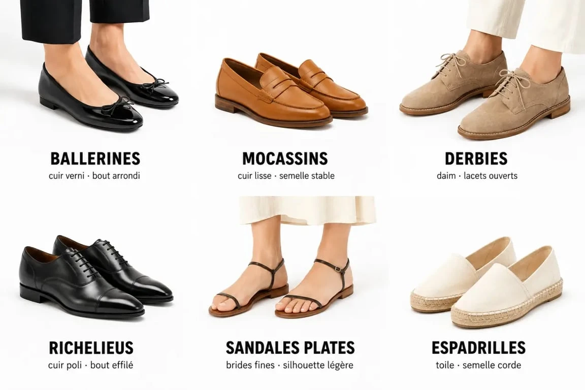 Chaussures plates femme : comparaison visuelle des principaux modèles et de leurs styles