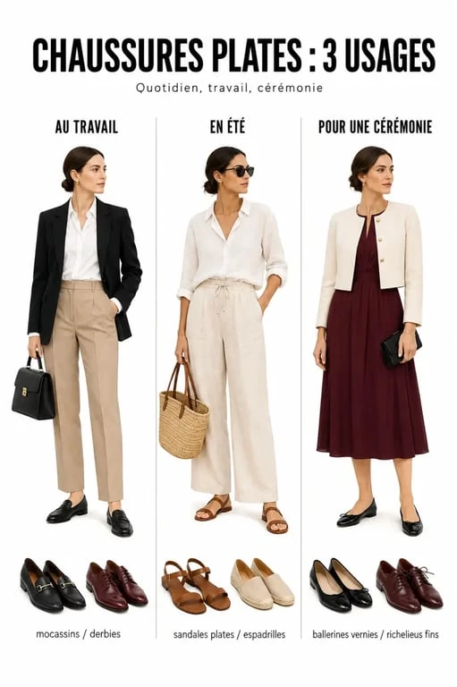 Chaussures plates femme : idées de looks pour le bureau, l’été et une cérémonie