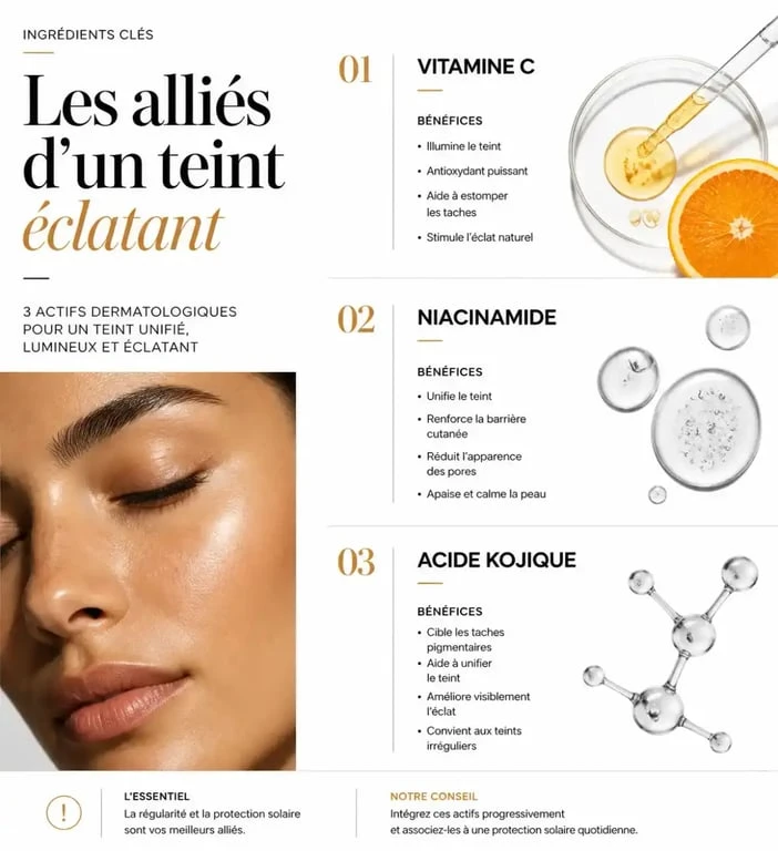 Ingrédients clés d'une crème éclaircissante visage efficace
