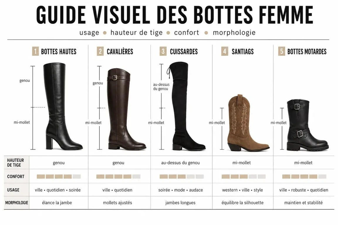 Comparatif des chaussures botte femme : modèles, usages et confort