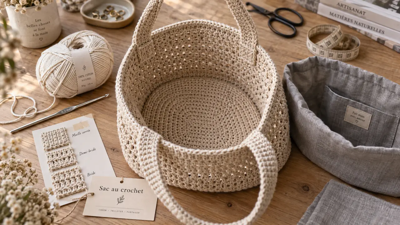 Sac à main crochet beige, modèle fini, kit ou patron