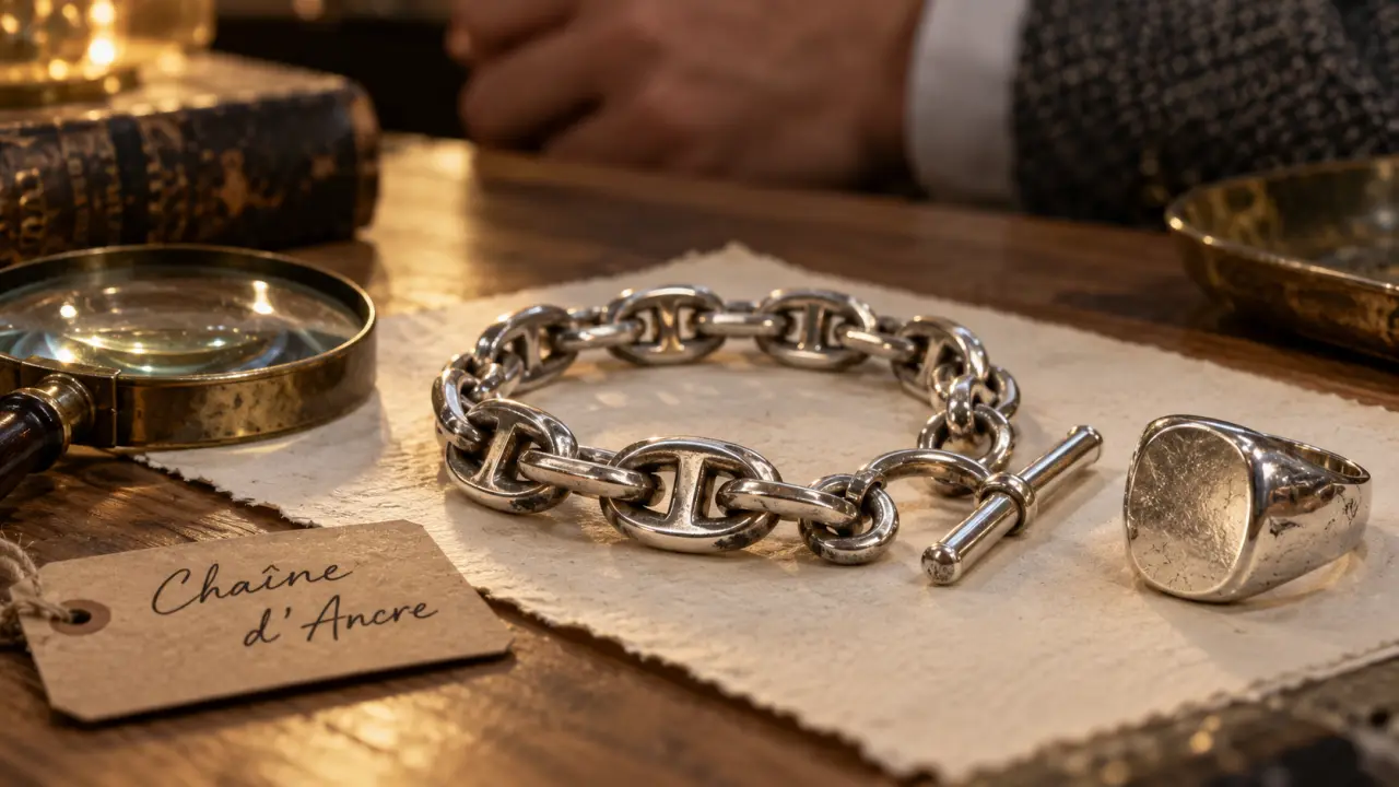 Bijoux Hermès femme : bracelet Chaîne d’Ancre vérifié, fermoir et bague en gros plan