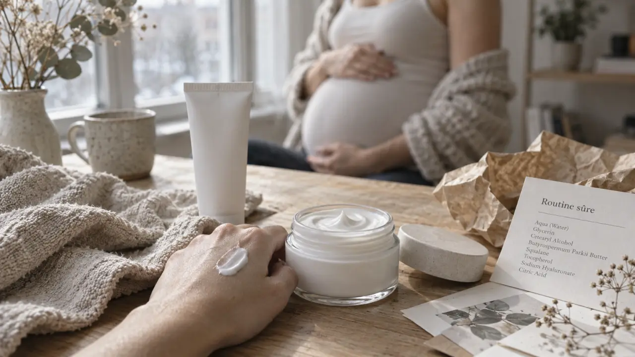 Crème visage femme enceinte sans rétinol, pot sur table en bois