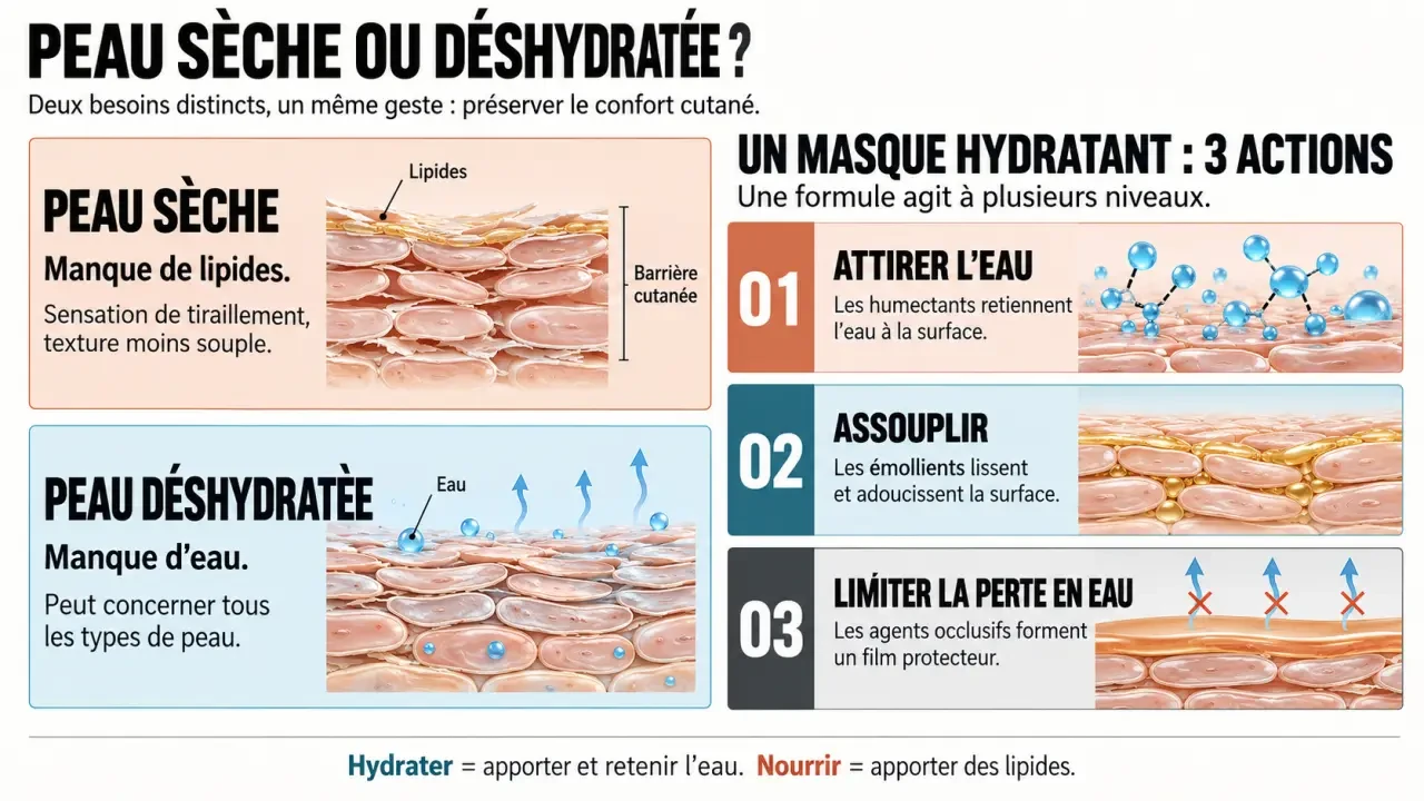 Masque hydratant pour le visage : différence entre peau sèche et peau déshydratée