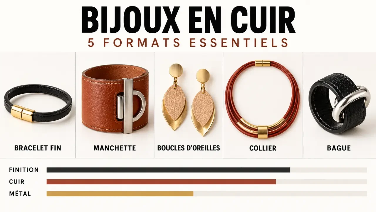 Infographie des formats de bijoux cuir femme et des critères à vérifier