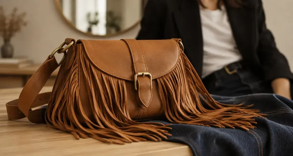 Le sac à main à franges apporte du mouvement, à condition de choisir le bon format