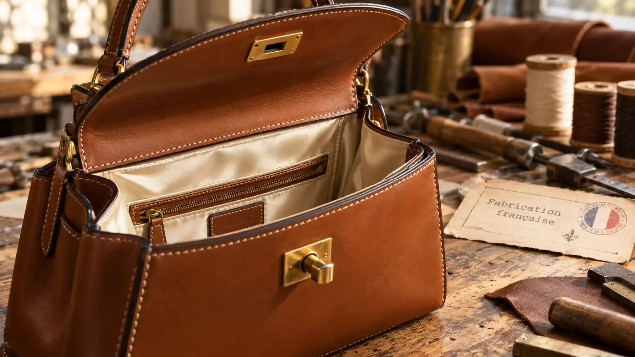 Sac à main artisanal fabrication française : piqûres et finitions